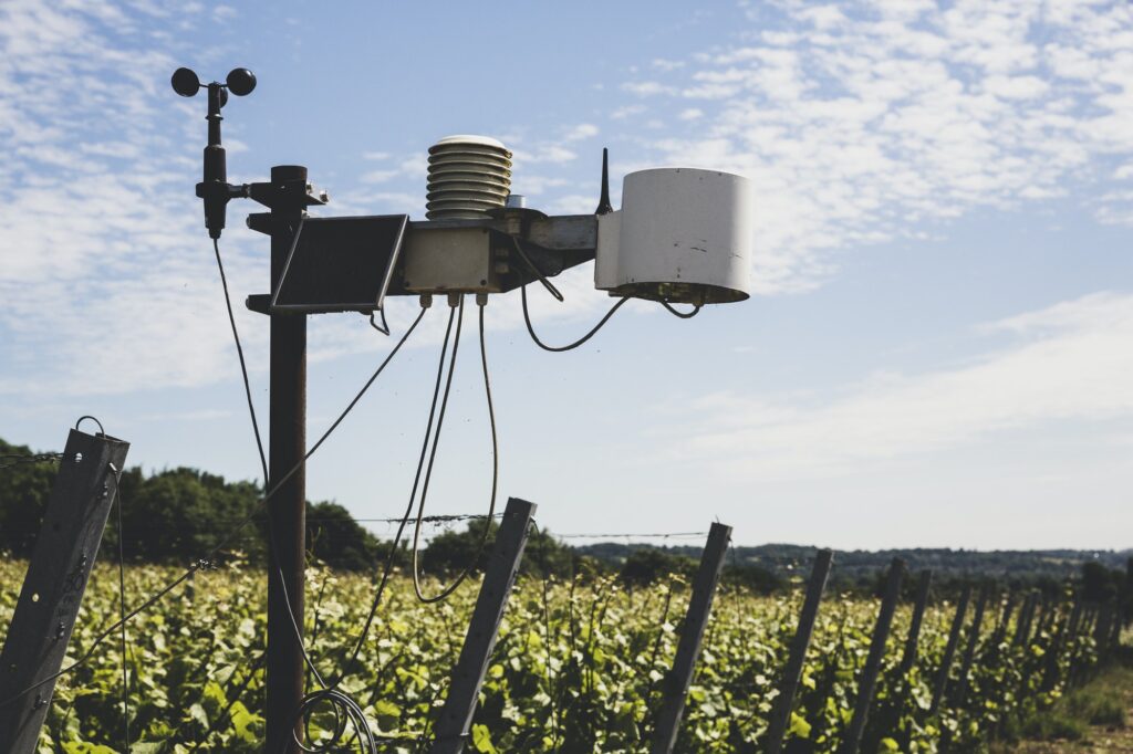 Close up of weather station on a vineyard.